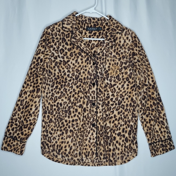 Polo Black Label Pajama Set XS Fleece Embroidered Logo Button Collar Animal Prin - Picture 2 of 12